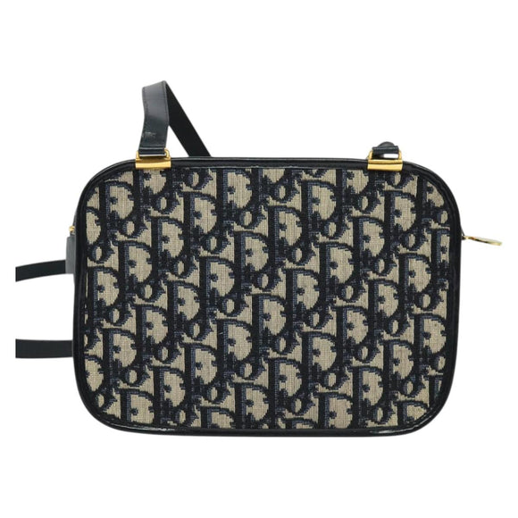 Christian Dior Trotter Canvas Schultertasche Marinegold Auth 127500