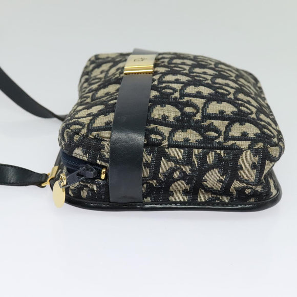 Christian Dior Trotter Canvas Shoulder Bag Navy Gold Auth 127500