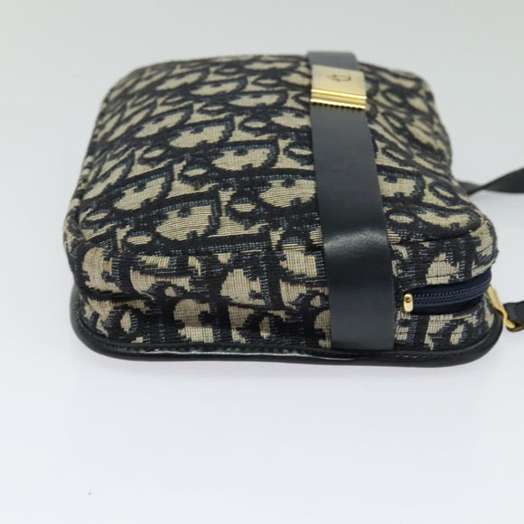 Christian Dior Trotter Canvas Shoulder Bag Navy Gold Auth 127500