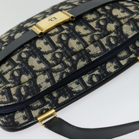 Christian Dior Trotter Canvas Shoulder Bag Navy Gold Auth 127500