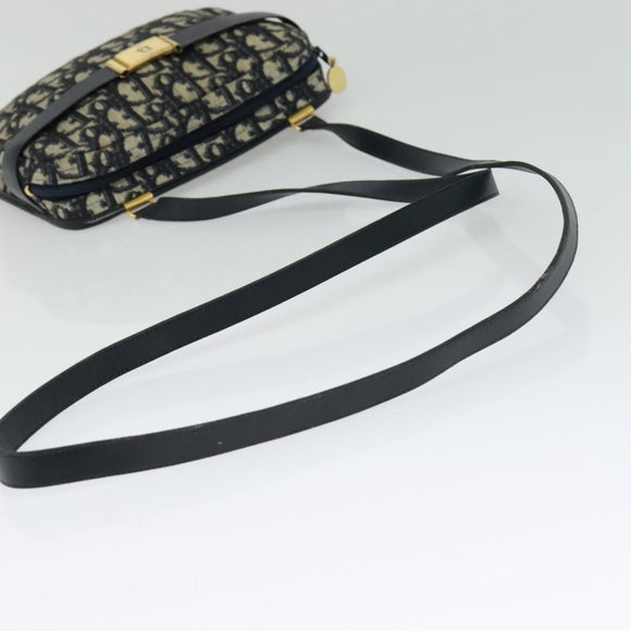Christian Dior Trotter Canvas Shoulder Bag Navy Gold Auth 127500
