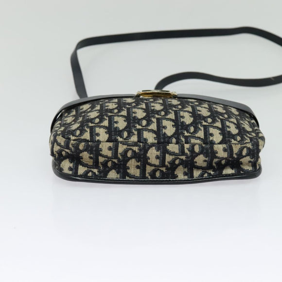 Christian Dior Trotter Canvas Shoulder Bag Navy Gold Auth 127500
