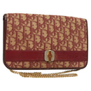 Christian Dior Trotter Canvas Chain Shoulder Bag Red Gold Auth 127501-1