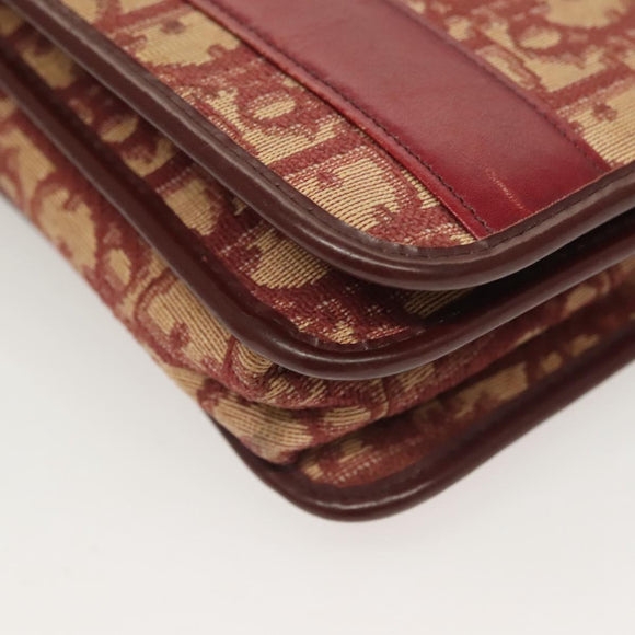 Christian Dior Trotter Canvas Chain Shoulder Bag Red Gold Auth 127501