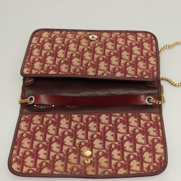 Christian Dior Trotter Canvas Chain Shoulder Bag Red Gold Auth 127501