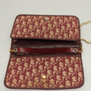 Christian Dior Trotter Canvas Chain Shoulder Bag Red Gold Auth 127501-10