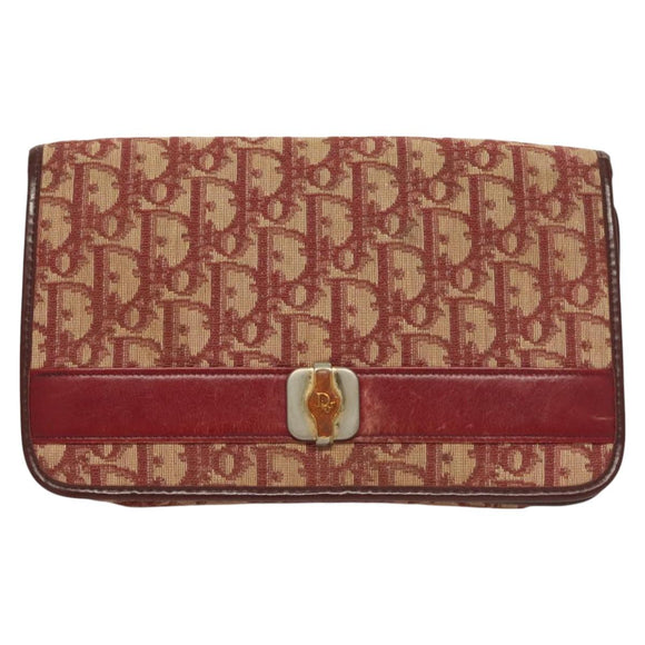 Christian Dior Trotter Canvas Chain Shoulder Bag Red Gold Auth 127501