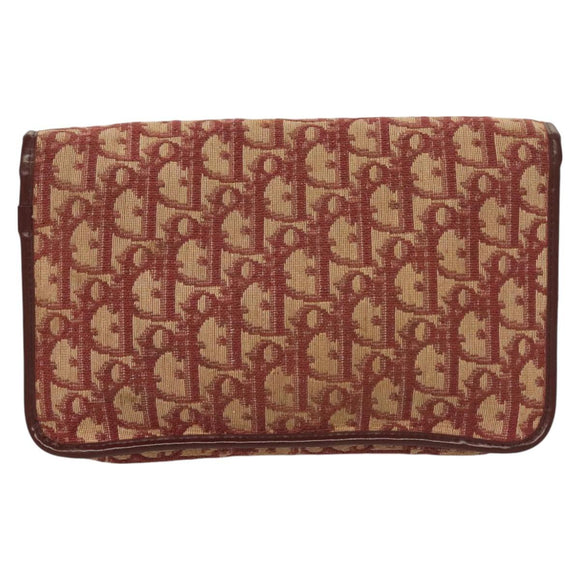 Christian Dior Trotter Canvas Chain Shoulder Bag Red Gold Auth 127501