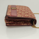 Christian Dior Trotter Canvas Chain Shoulder Bag Red Gold Auth 127501-3