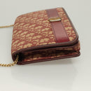 Christian Dior Trotter Canvas Chain Shoulder Bag Red Gold Auth 127501-4