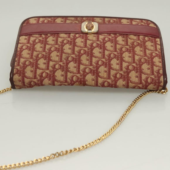 Christian Dior Trotter Canvas Chain Shoulder Bag Red Gold Auth 127501