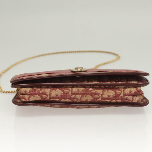 Christian Dior Trotter Canvas Chain Shoulder Bag Red Gold Auth 127501