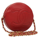 CHANEL Chain Shoulder Bag Lamb Skin Red Gold CC Auth 127505-1