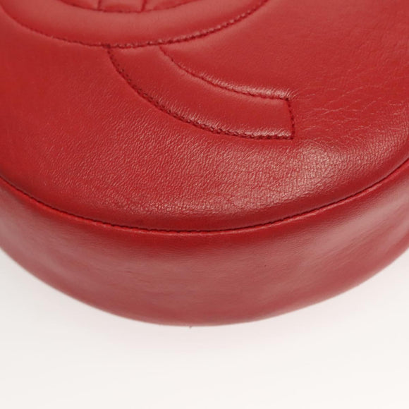 CHANEL Chain Shoulder Bag Lamb Skin Red Gold CC Auth 127505