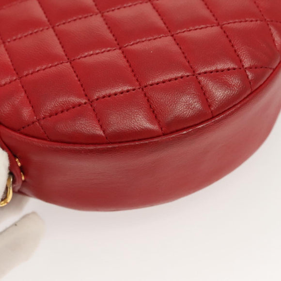 CHANEL Schoudertas met Ketting Lamsleer Rood Goud CC Auth 127505