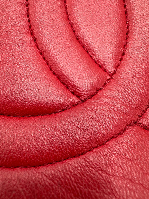 CHANEL Chain Shoulder Bag Lamb Skin Red Gold CC Auth 127505