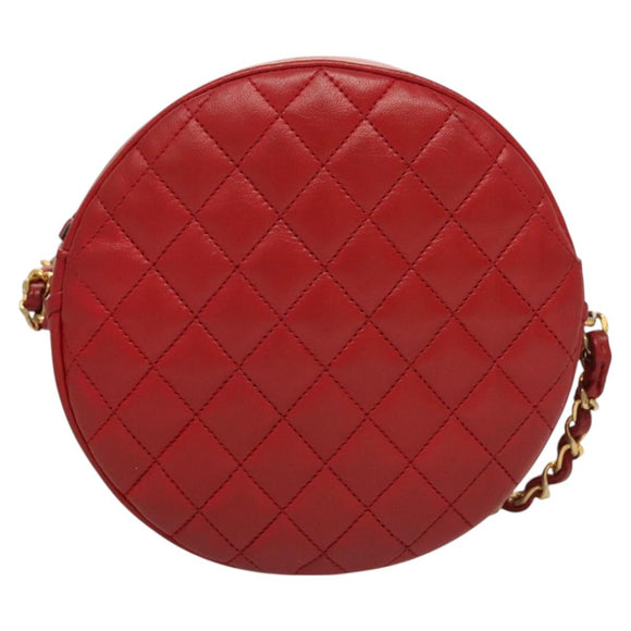CHANEL Chain Shoulder Bag Lamb Skin Red Gold CC Auth 127505