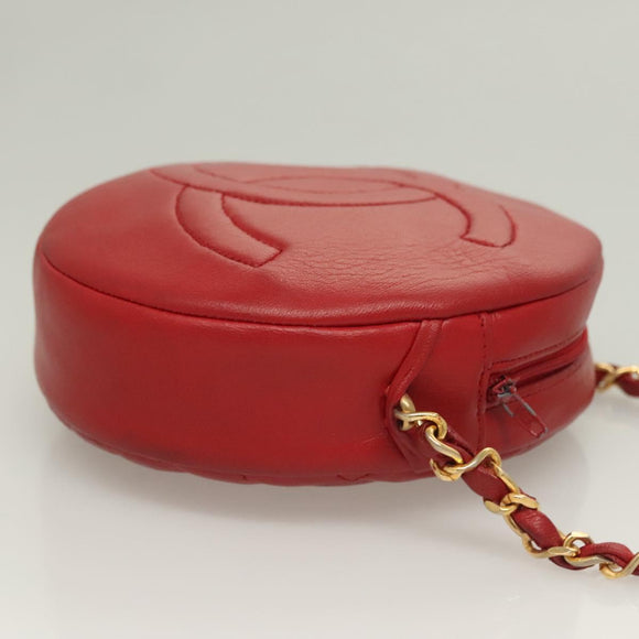 CHANEL Chain Shoulder Bag Lamb Skin Red Gold CC Auth 127505