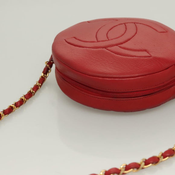 CHANEL Chain Shoulder Bag Lamb Skin Red Gold CC Auth 127505