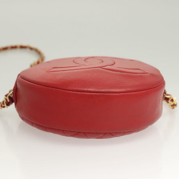 CHANEL Chain Shoulder Bag Lamb Skin Red Gold CC Auth 127505