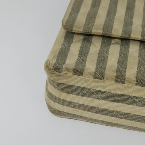 CHANEL Striped Matelasse Chain Shoulder Bag Canvas White Gray CC Auth 127507