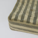 CHANEL Striped Matelasse Chain Shoulder Bag Canvas White Gray CC Auth 127507-15