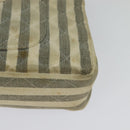 CHANEL Striped Matelasse Chain Shoulder Bag Canvas White Gray CC Auth 127507-16