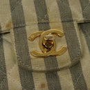 CHANEL Striped Matelasse Chain Shoulder Bag Canvas White Gray CC Auth 127507-17