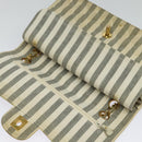 CHANEL Striped Matelasse Chain Shoulder Bag Canvas White Gray CC Auth 127507-18