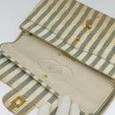 CHANEL Striped Matelasse Chain Shoulder Bag Canvas White Gray CC Auth 127507-10