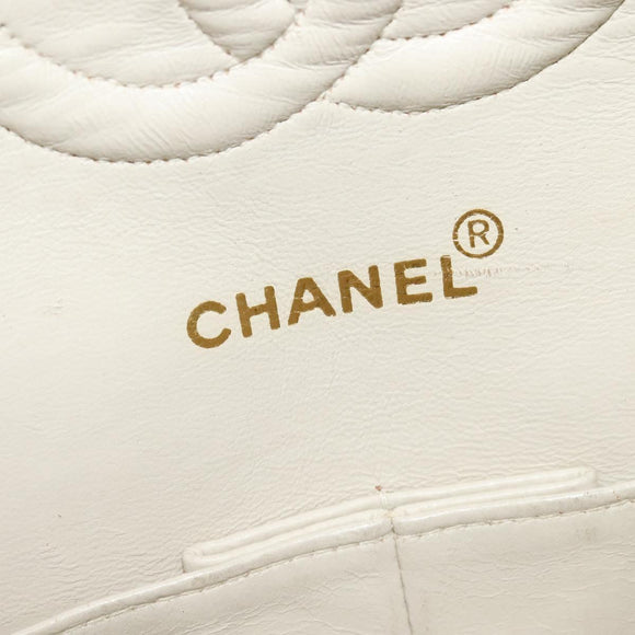 CHANEL Striped Matelasse Chain Shoulder Bag Canvas White Gray CC Auth 127507