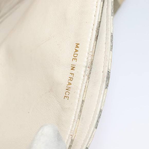 CHANEL Striped Matelasse Chain Shoulder Bag Canvas White Gray CC Auth 127507