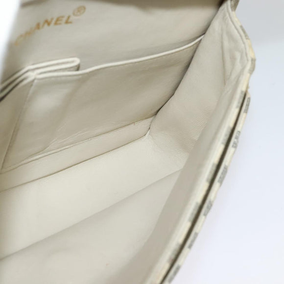 CHANEL Striped Matelasse Chain Shoulder Bag Canvas White Gray CC Auth 127507