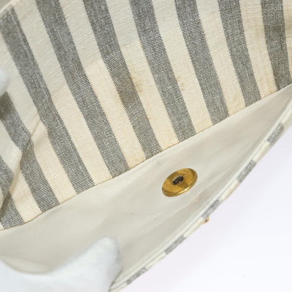 CHANEL Striped Matelasse Chain Shoulder Bag Canvas White Gray CC Auth 127507
