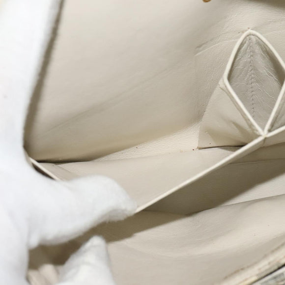 CHANEL Striped Matelasse Chain Shoulder Bag Canvas White Gray CC Auth 127507