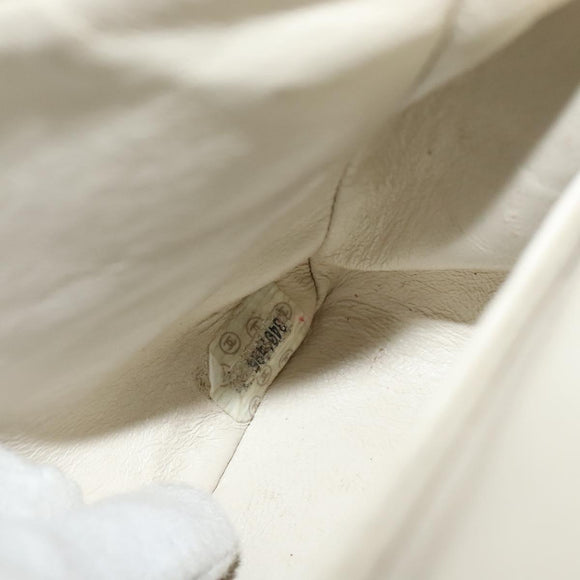 CHANEL Striped Matelasse Chain Shoulder Bag Canvas White Gray CC Auth 127507