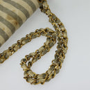 CHANEL Striped Matelasse Chain Shoulder Bag Canvas White Gray CC Auth 127507-7