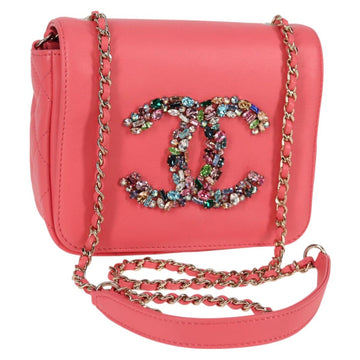 CHANEL Matelasse Bijoux Chain Shoulder Bag Lamb Skin Pink Gold CC Auth 127511M