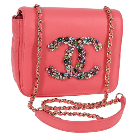 CHANEL Matelasse Bijoux Chain Shoulder Bag Lamb Skin Pink Gold CC Auth 127511M