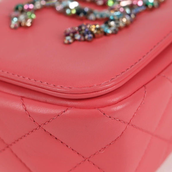 CHANEL Matelasse Bijoux Chain Shoulder Bag Lamb Skin Pink Gold CC Auth 127511M