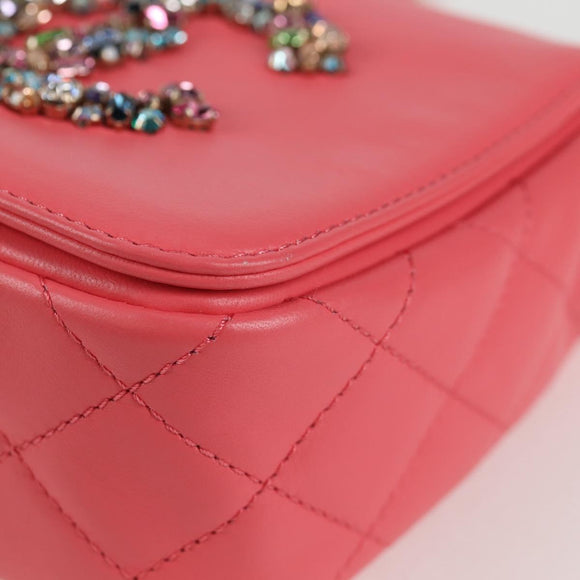 CHANEL Matelasse Bijoux Chain Shoulder Bag Lamb Skin Pink Gold CC Auth 127511M