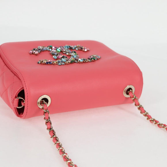 CHANEL Matelasse Bijoux Chain Shoulder Bag Lamb Skin Pink Gold CC Auth 127511M