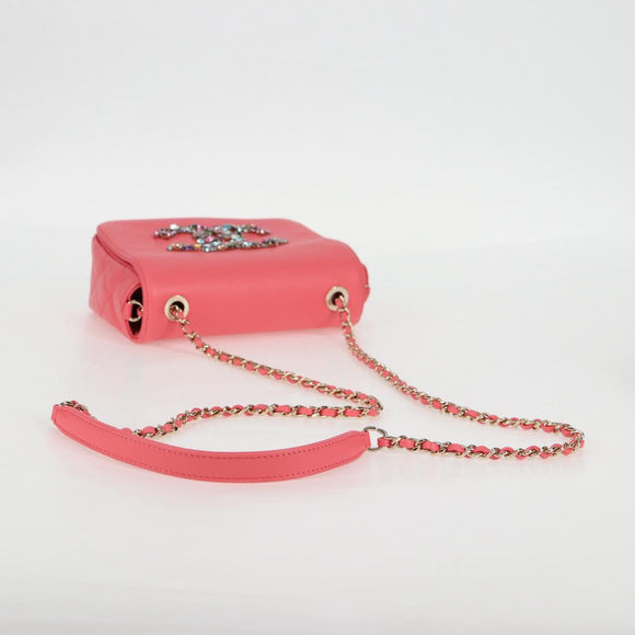 CHANEL Matelasse Bijoux Chain Shoulder Bag Lamb Skin Pink Gold CC Auth 127511M