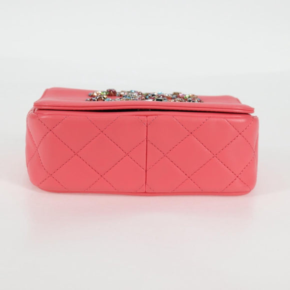 CHANEL Matelasse Bijoux Chain Shoulder Bag Lamb Skin Pink Gold CC Auth 127511M