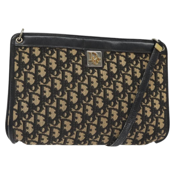 Christian Dior Trotter Canvas Shoulder Bag Black Gold Auth 127531