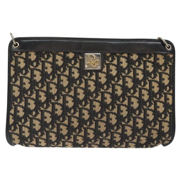 Christian Dior Trotter Canvas Shoulder Bag Black Gold Auth 127531