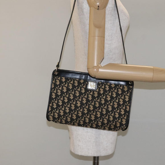 Christian Dior Trotter Canvas Shoulder Bag Black Gold Auth 127531