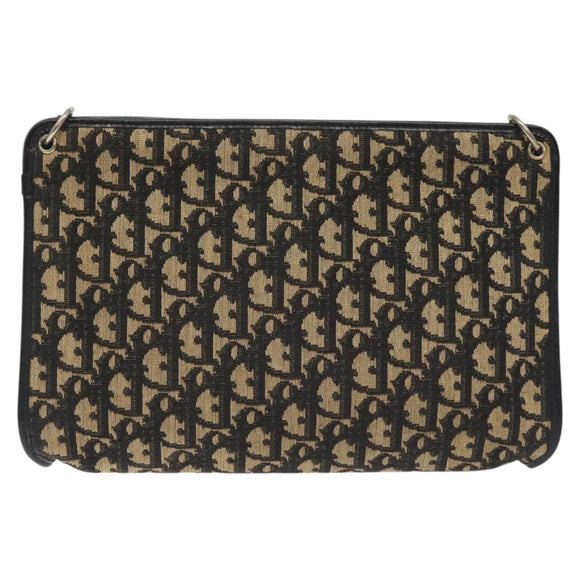 Christian Dior Trotter Canvas Shoulder Bag Black Gold Auth 127531