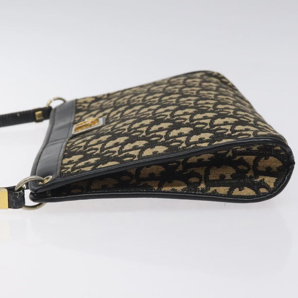 Christian Dior Trotter Canvas Shoulder Bag Black Gold Auth 127531