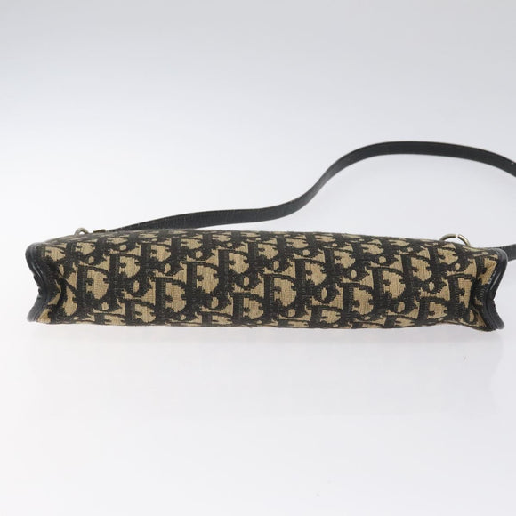 Christian Dior Trotter Canvas Shoulder Bag Black Gold Auth 127531